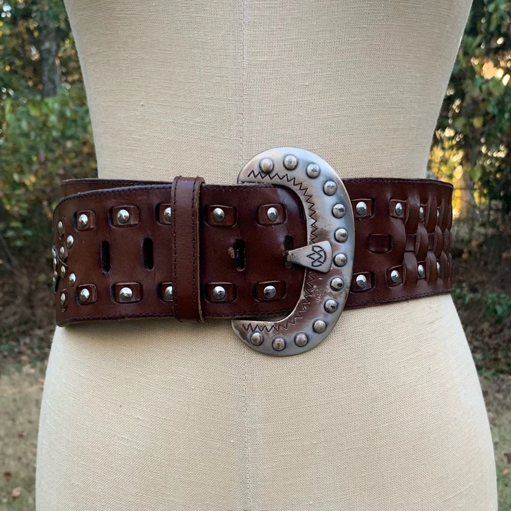 Vintage Oversized Riveted Woven Leather Belt
